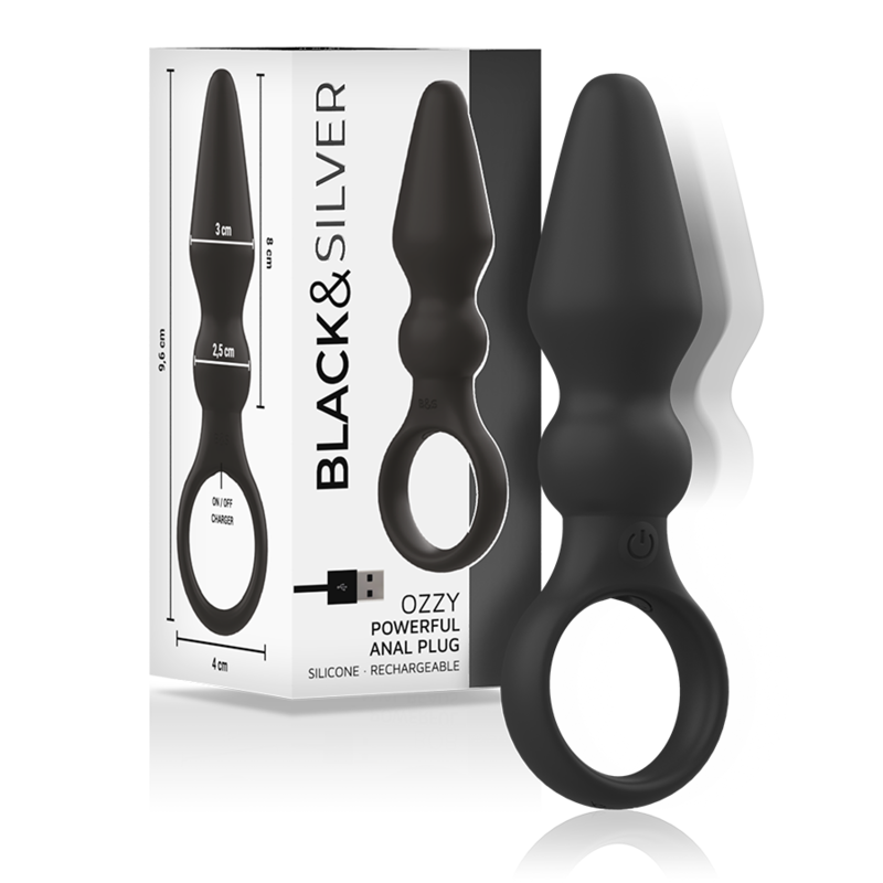 BLACK&SILVER - OZZY POTENTE VIBRADOR PLUG ANAL SILICONA BLACK&SILVER