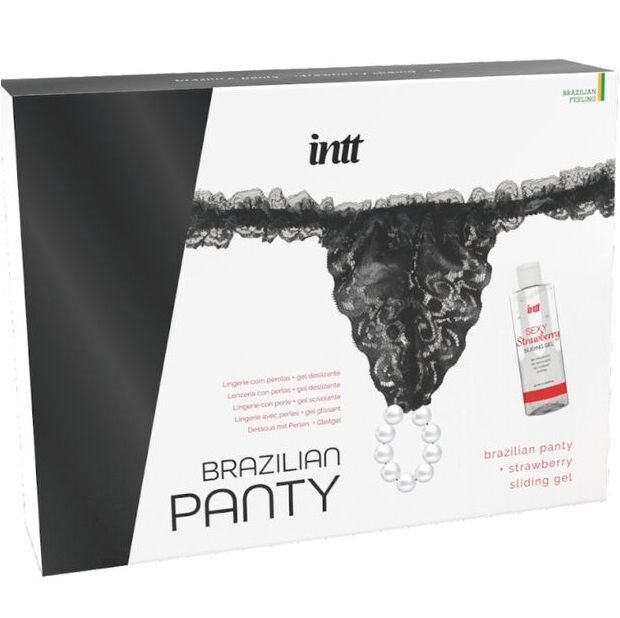 INTT RELEASES - PANTY BRASILEÑA NEGRA CON PERLAS Y GEL LUBRICANTE 50 ML INTT RELEASES