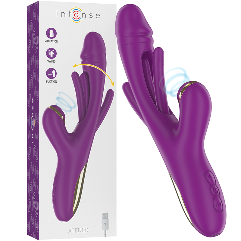 INTENSE - ATENEO VIBRADOR MULTIFUNCIÓN RECARGABLE 7 VIBRACIONES CON LENGUA OSCILANTE Y ONDAS ESTIMULADORAS MORADO INTENSE FUN