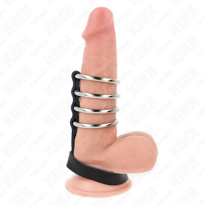 KINK - 4 ANILLOS PENE METAL 3.8 CM CONECTADOS CON CORREA DE CUERO 22 X 1.5 CM Y CIERRE A PRESIÓN KINK RING POWER
