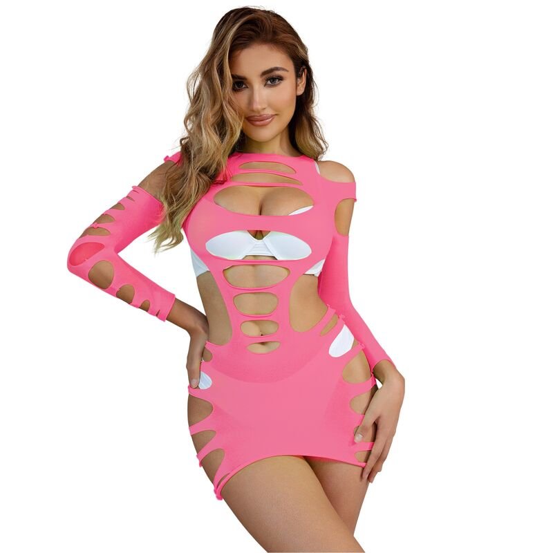 SUBBLIME - 952273 BODYSTOCKING DE REJILLA ELSTICO MANGA LARGA ROSA TALLA ÚNICA