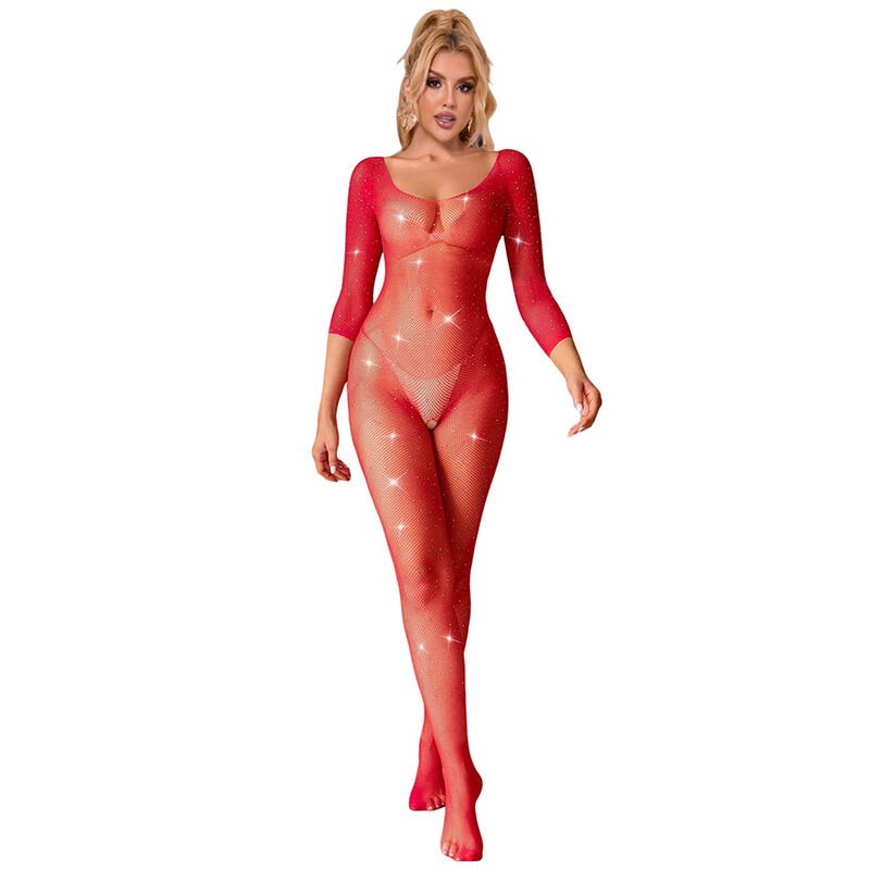 SUBBLIME - 952419 BODYSTOCKING DE REJILLA CON DIAMANTES MANGA LARGA ROJO TALLA ÚNICA SUBBLIME BODYSTOCKIN