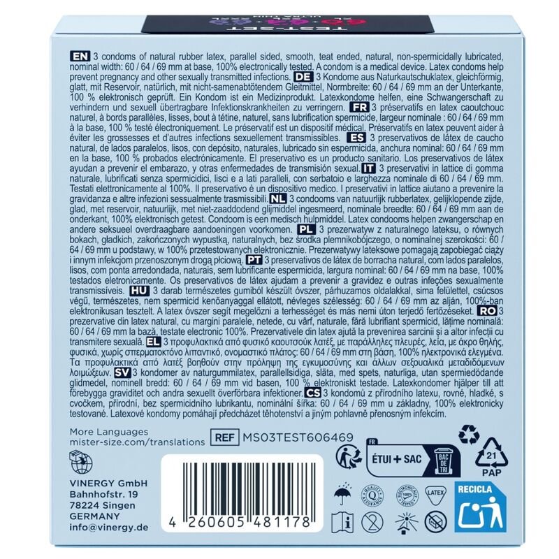 MISTER SIZE - SAMPLE PACK CONDOMS SIZE 60-64-69 MM (3 UNITS)