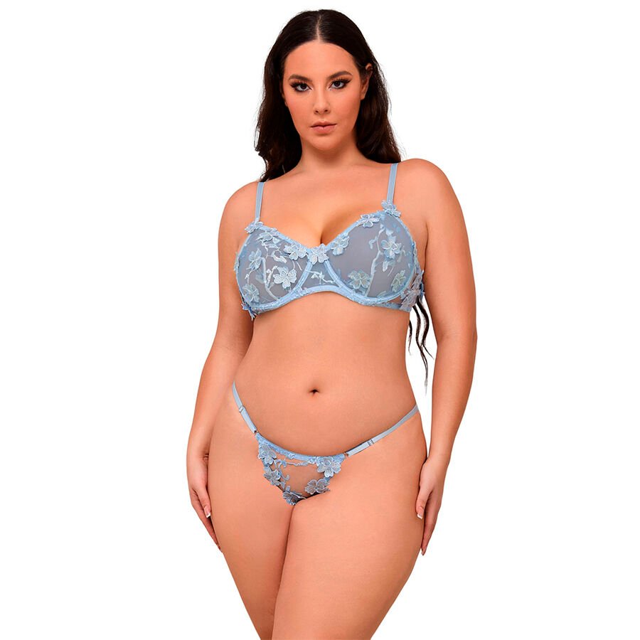 SUBBLIME - 957636 CONJUNTO SUJETADOR Y PANTIES CON BORDADOS DE FLORES CELESTE L/XL SUBBLIME SETS