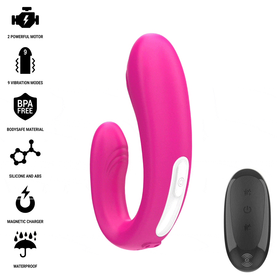 INTENSE - JANET ESTIMULADOR Y VIBRADOR DUAL EN FORMA DE U CON CONTROL REMOTO ROSA