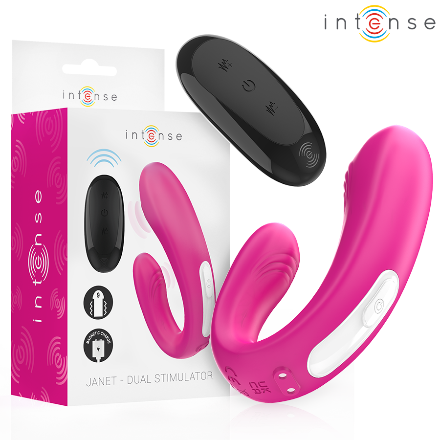 INTENSE - JANET ESTIMULADOR Y VIBRADOR DUAL EN FORMA DE U CON CONTROL REMOTO ROSA INTENSE COUPLES TOYS