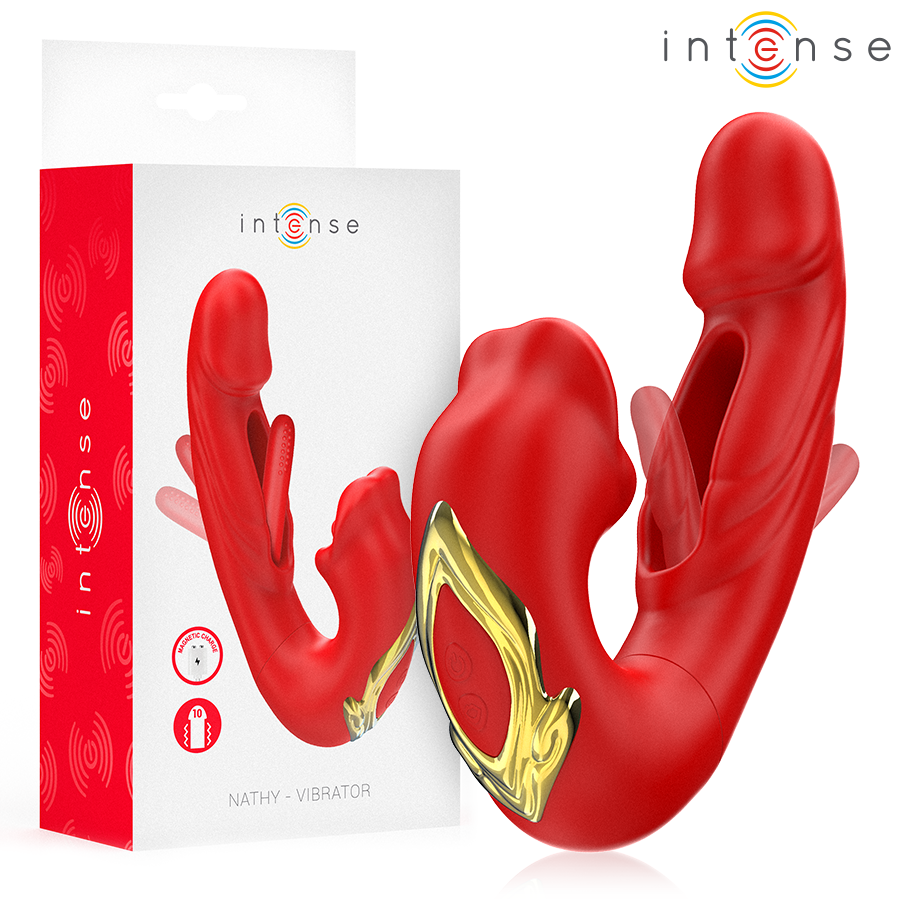 INTENSE - NATHY VIBRADOR DOBLE CON BOCA ESTIMULADORA MULTIFUNCIÓN ROJO INTENSE FUN