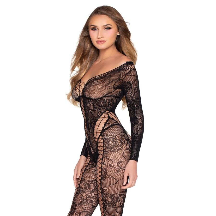 LEG AVENUE - 89369 NET & LACE JUMPSUIT BLACK - ONE SIZE