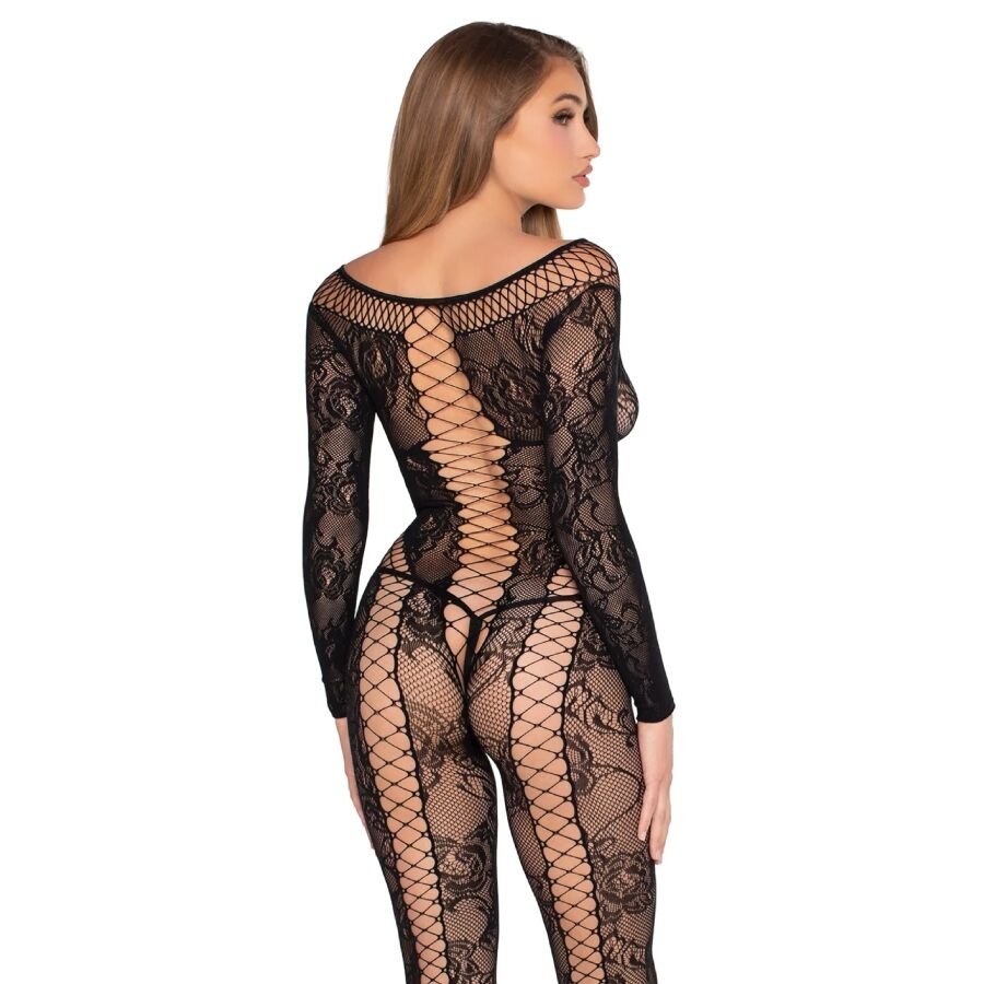 LEG AVENUE - 89369 NET & LACE JUMPSUIT BLACK - ONE SIZE