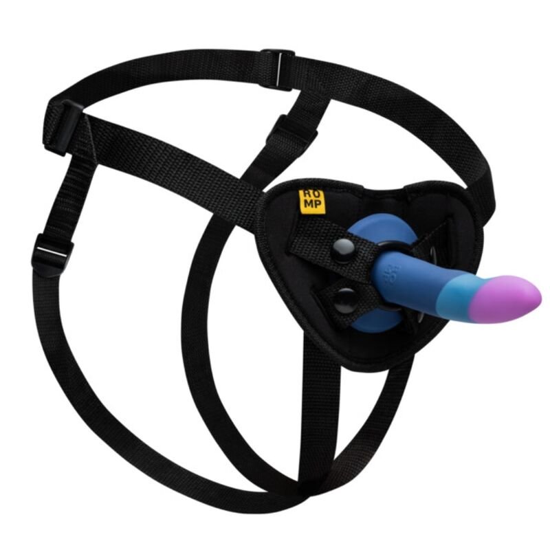 ROMP - PICCOLO HARNESS + SILICONE DILDO WITH TRICOLOR SUCTION CUP 14 CM ROMP