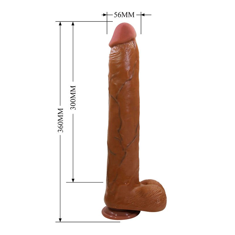 PRETTY LOVE - DANY REALISTIC FLEXIBLE DILDO WITH SUCTION CUP 36 CM -Ø- 5.6 CM BROWN