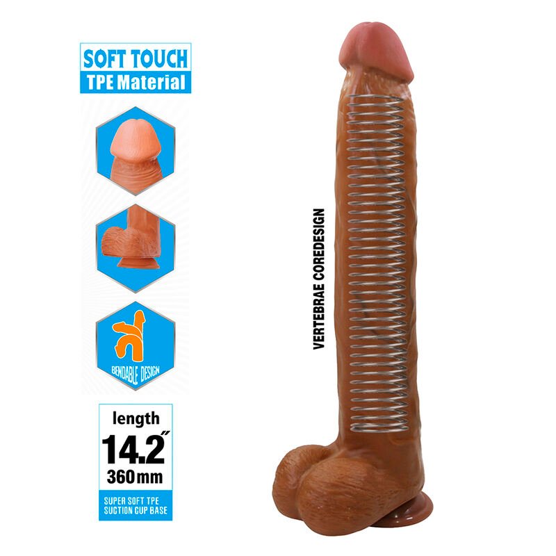 PRETTY LOVE - DANY REALISTIC FLEXIBLE DILDO WITH SUCTION CUP 36 CM -Ø- 5.6 CM BROWN