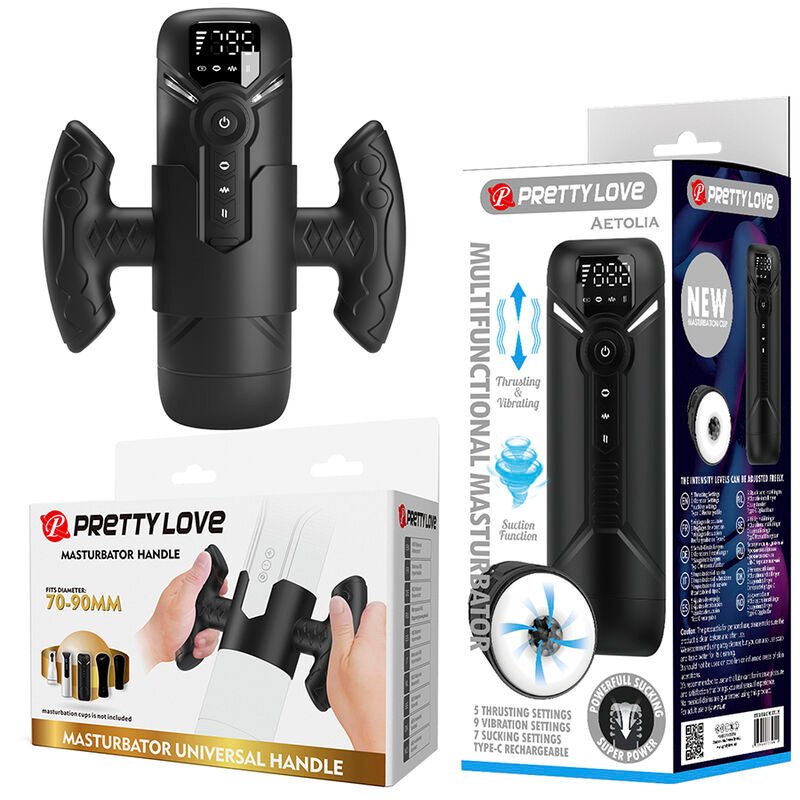 PRETTY LOVE - AETOLA MULTIFUNCTION AUTOMATIC MASTURBATOR WITH HANDLE BLACK BODIES & MASTURBATORS