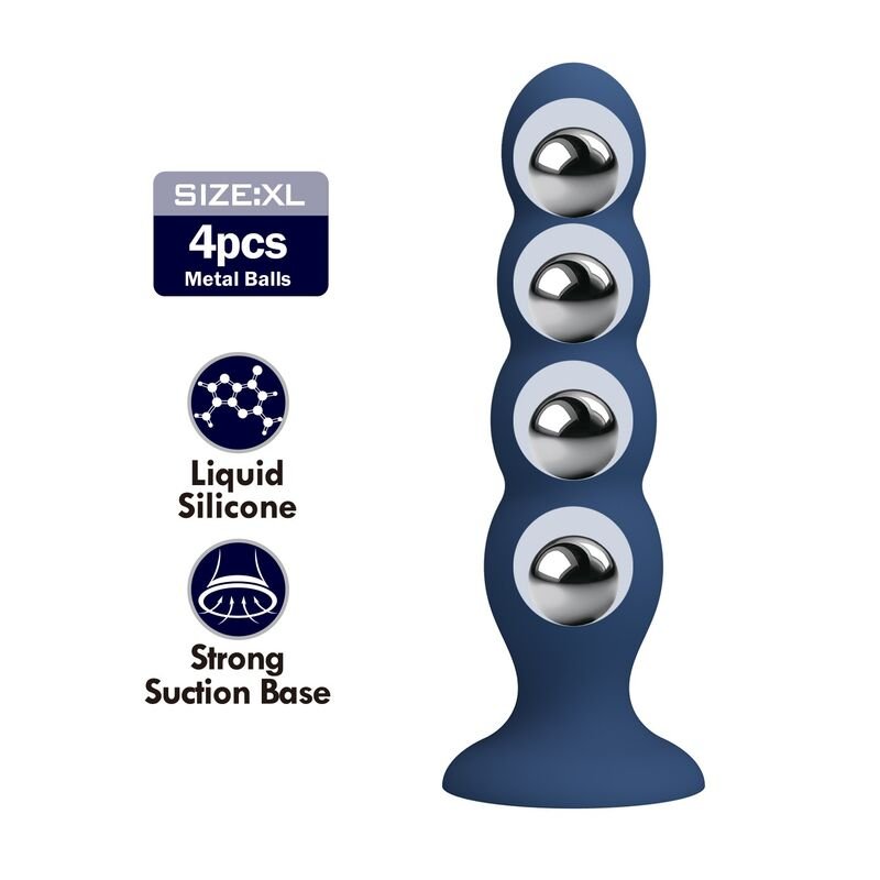 MR PLAY - ANAL PLUG WITH 4 METAL BALLS AND SUCTION CUP BLUE