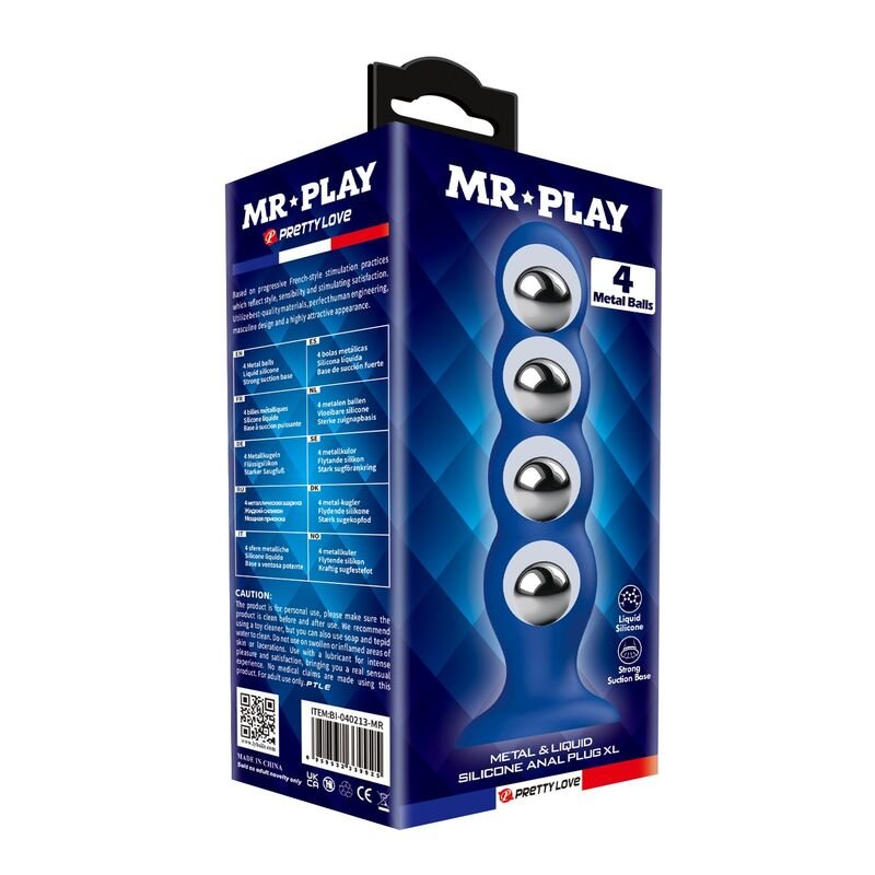 MR PLAY - ANAL PLUG WITH 4 METAL BALLS AND SUCTION CUP BLUE