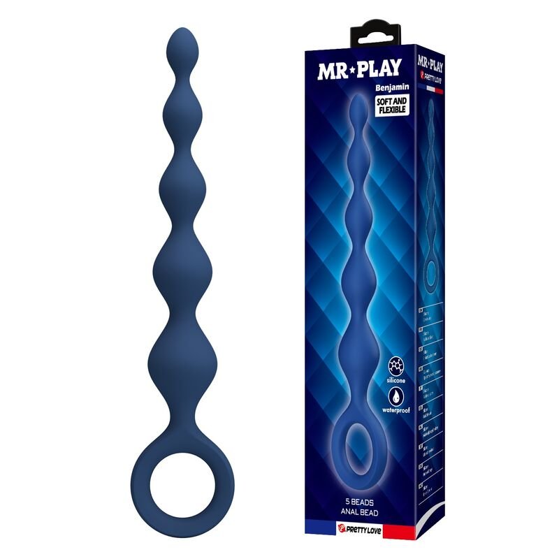 MR PLAY - BLUE SILICONE ANAL BEADS & ANAL PLUG 20.4 CM MR PLAY