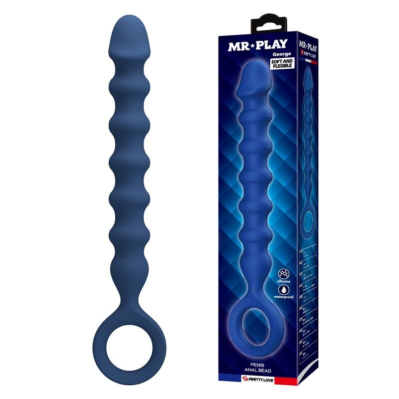 MR PLAY - BLUE SILICONE ANAL BEADS & ANAL PLUG -Ø- 3,4 CM - 28.5 CM MR PLAY