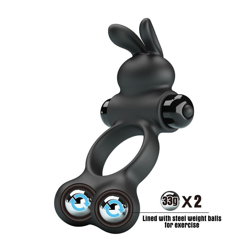 PRETTY LOVE - VIBRATING PENIS RING WITH BUNNY STIMULATOR 10 FUNCTIONS BLACK