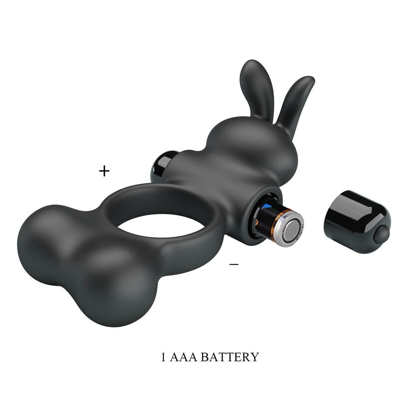 PRETTY LOVE - VIBRATING PENIS RING WITH BUNNY STIMULATOR 10 FUNCTIONS BLACK