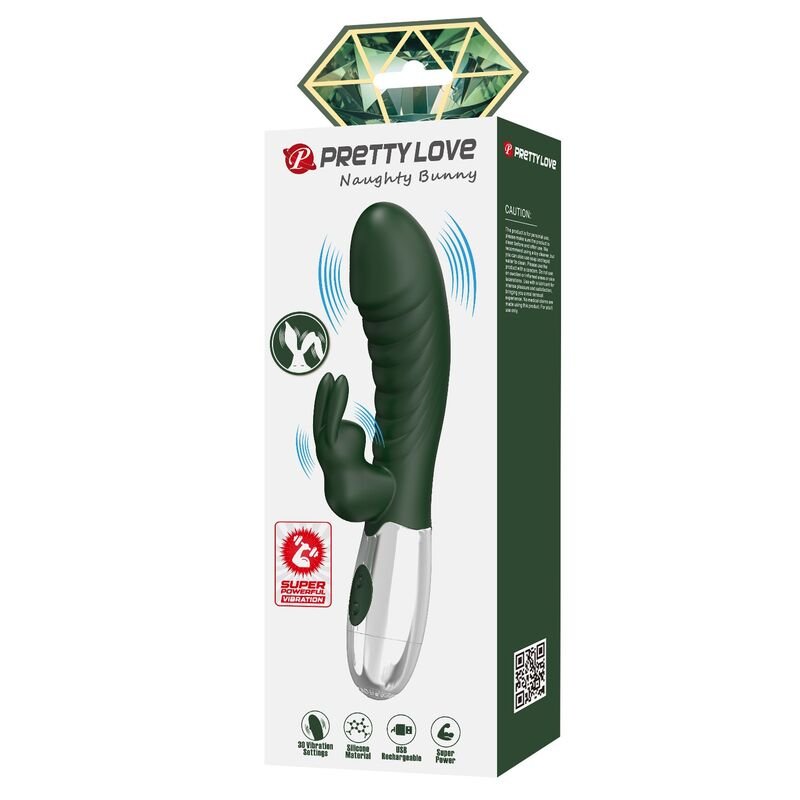 PRETTY LOVE - NAUGHTY BUNNY RABBIT VIBRATOR 30 FUNCTIONS USB RECHARGEABLE GREEN