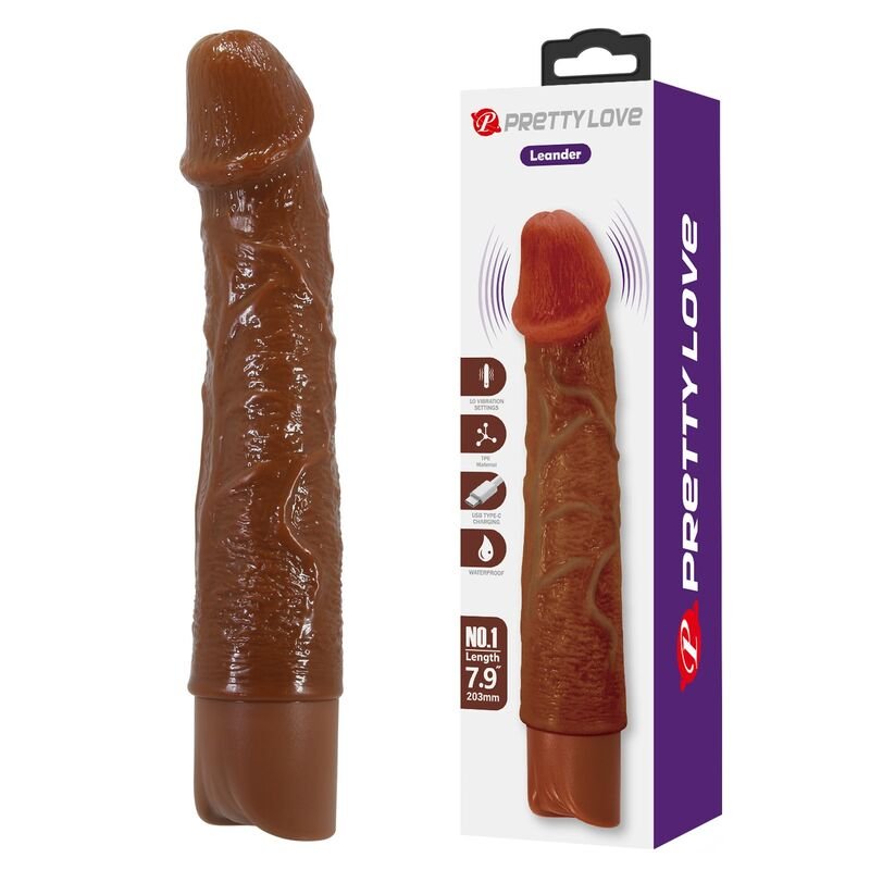 PRETTY LOVE - LEONARDO REALISTIC VIBRATOR 20 CM Ø 4 CM BROWN