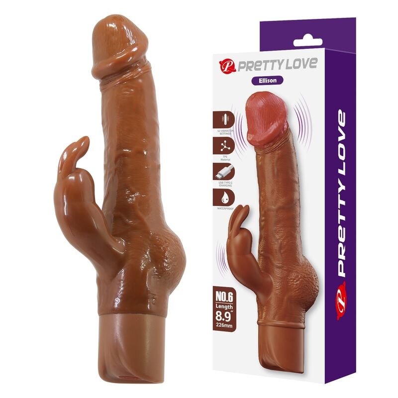 PRETTY LOVE - ELLISON REALISTIC RABBIT VIBRATOR 22.6 CM Ø 4.2 CM BROWN HIGH TECH