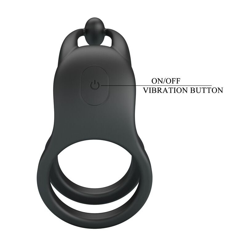 PRETTY LOVE - GOODWIN RECHARGEABLE DOUBLE VIBRATING COCK RING BLACK