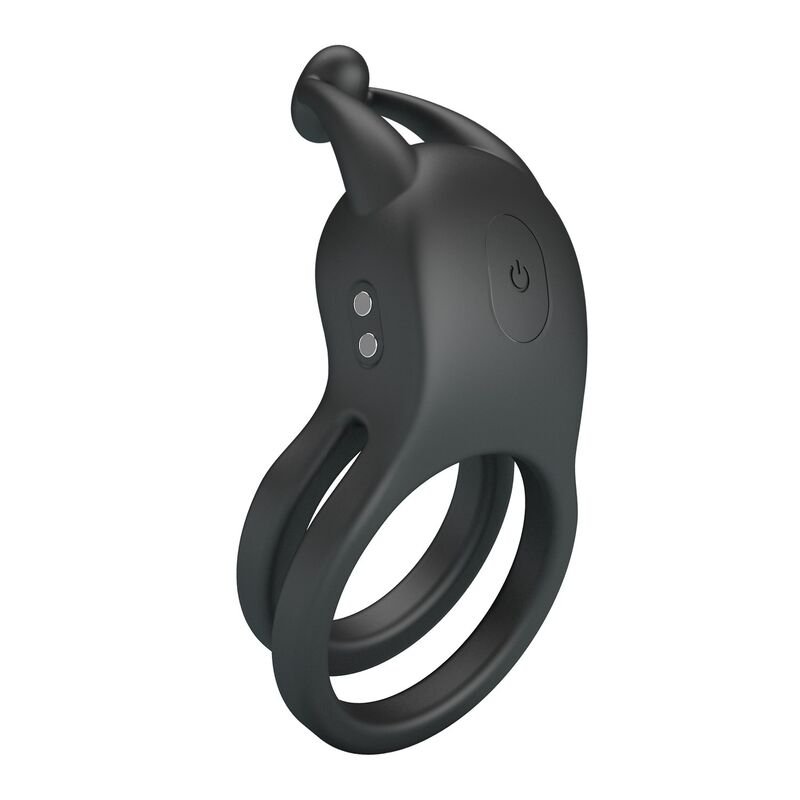PRETTY LOVE - GOODWIN RECHARGEABLE DOUBLE VIBRATING COCK RING BLACK FOR HIM