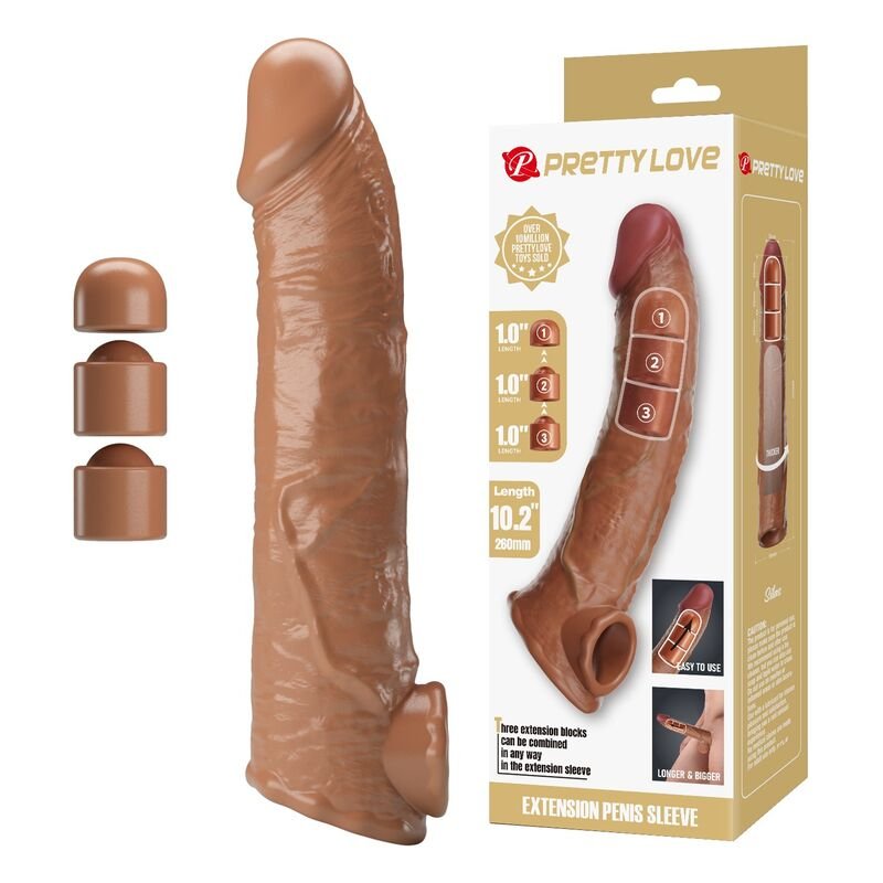 PRETTY LOVE - ADJUSTABLE PENIS EXTENSION SLEEVE 26 CM Ø 4 CM BROWN FOR HIM