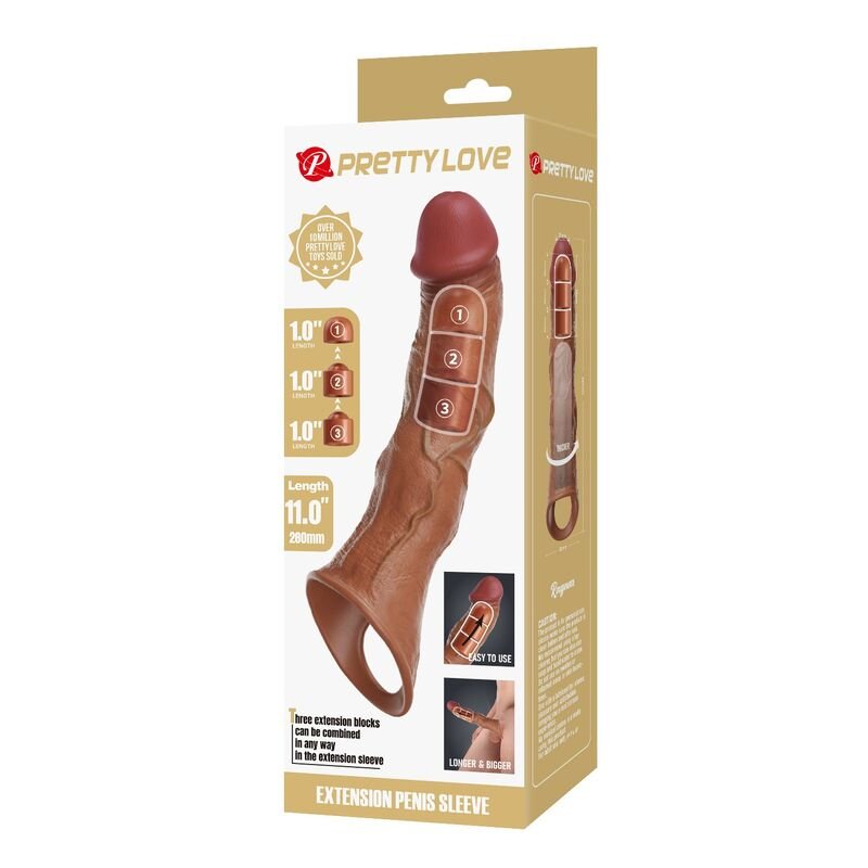PRETTY LOVE - ADJUSTABLE PENIS EXTENSION SLEEVE 28 CM Ø 4.5 CM BROWN