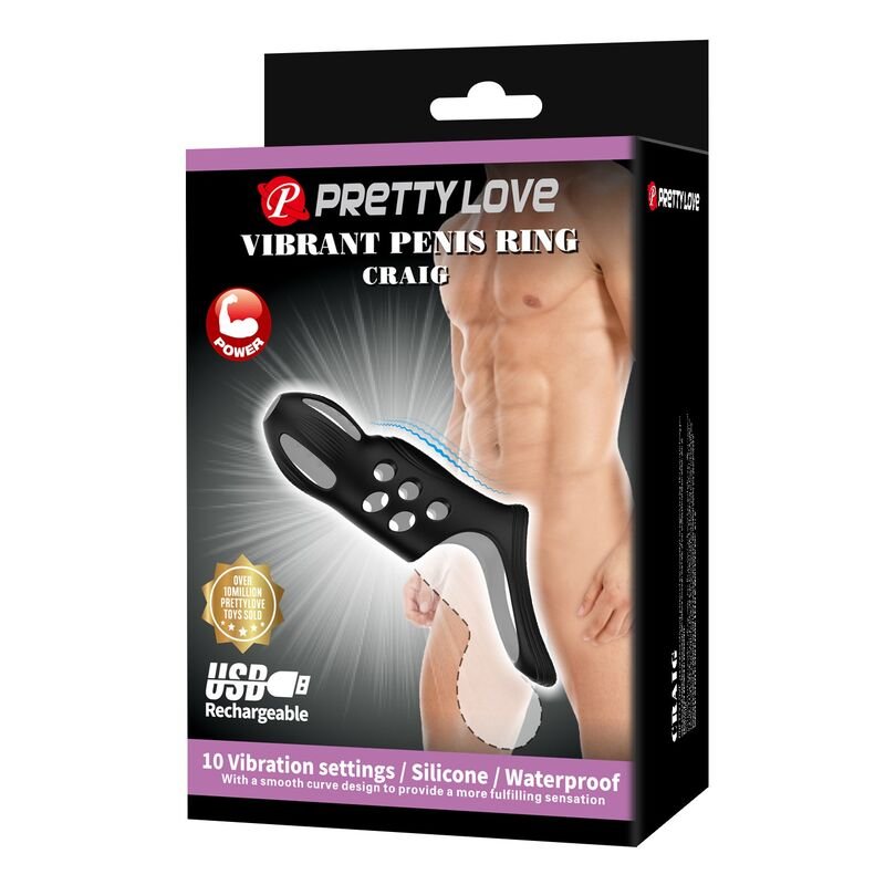 PRETTY LOVE - CRAIG RECHARGEABLE VIBRATING PENIS RING BLACK