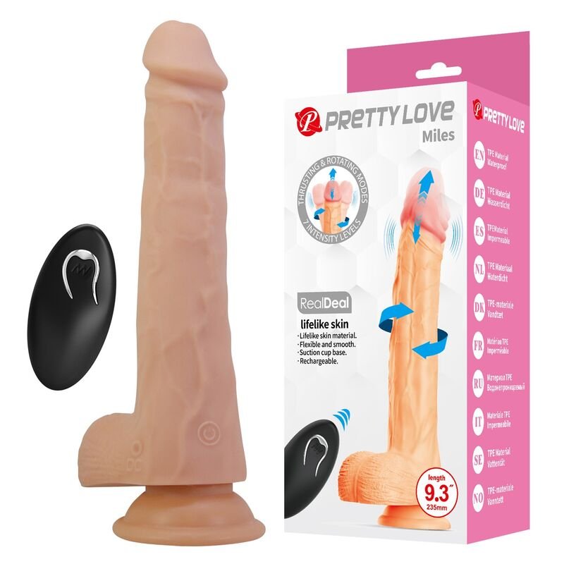 PRETTY LOVE - MILES THRUSTING & ROTATING VIBRATING DILDO REMOTE CONTROL 23.5 CM Ø 4.8 CM NATURAL