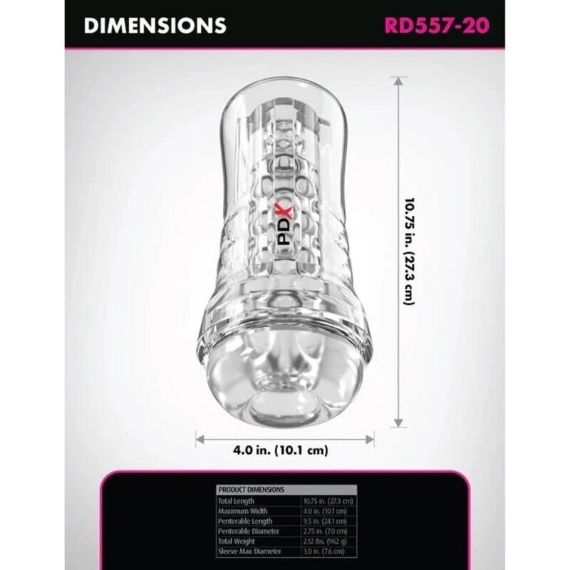 PDX ELITE - VIEWTUBE PLUS SEE-THRU EZ-GRIP TRANSPARENT STROKER 21 CM