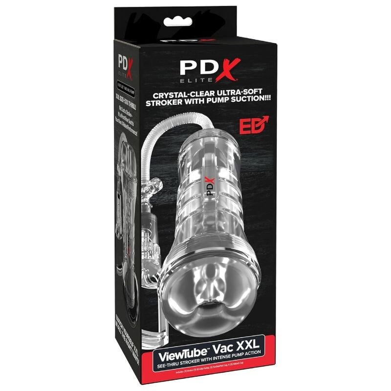 PDX ELITE - VIEWTUBE VAC XXL TRANSPARENT STROKER WITH SUCTION PUMP 27.3 CM