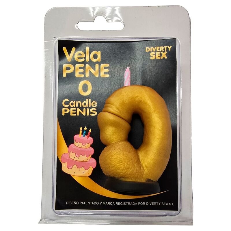 DIABLO PICANTE - PENIS CANDLE IN THE SHAPE OF THE NUMBER 0 GOLD COLOR DIABLO PICANTE