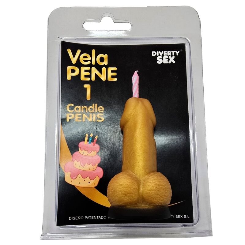 DIABLO PICANTE - PENIS CANDLE IN THE SHAPE OF THE NUMBER 1 GOLD COLOR DIABLO PICANTE