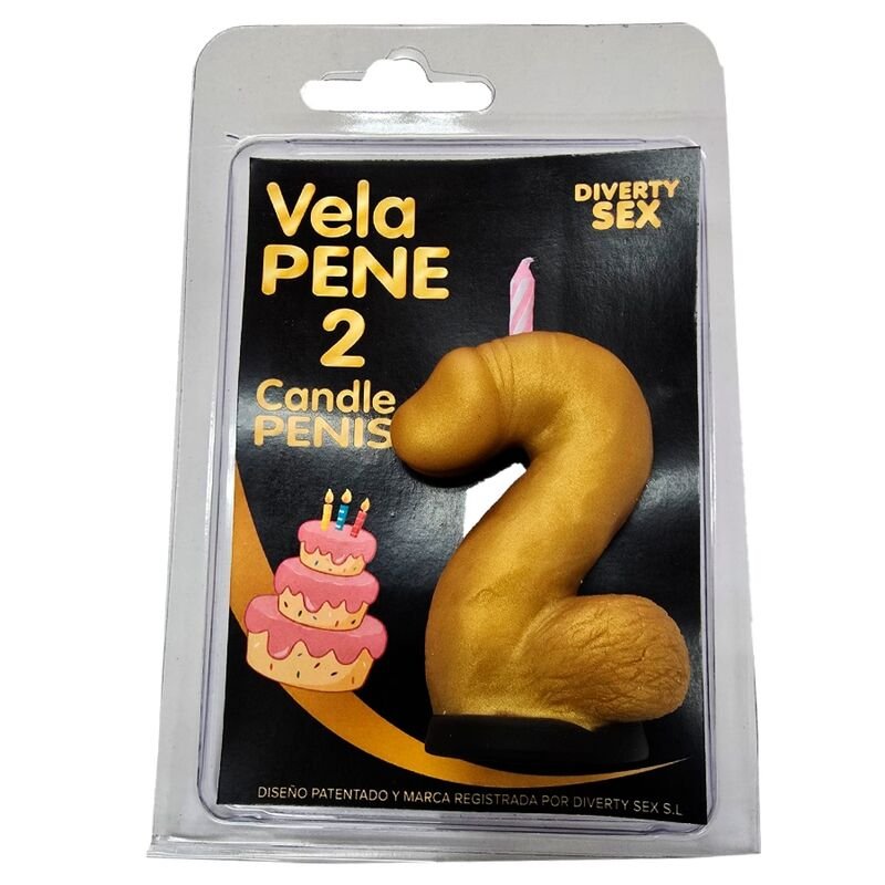 DIABLO PICANTE - PENIS CANDLE IN THE SHAPE OF THE NUMBER 2 GOLD COLOR DIABLO PICANTE