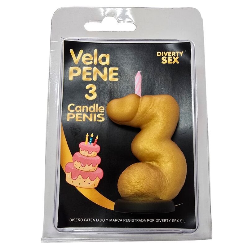 DIABLO PICANTE - PENIS CANDLE IN THE SHAPE OF THE NUMBER 3 GOLD COLOR DIABLO PICANTE