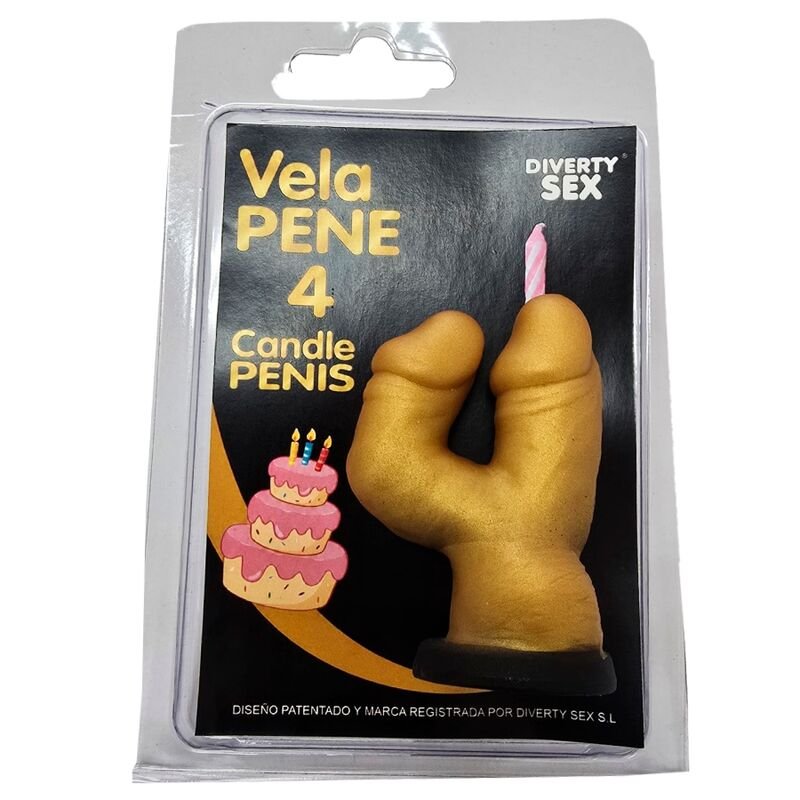 DIABLO PICANTE - PENIS CANDLE IN THE SHAPE OF THE NUMBER 4 GOLD COLOR DIABLO PICANTE