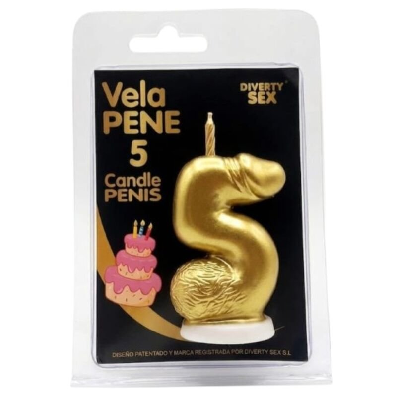 DIABLO PICANTE - PENIS CANDLE IN THE SHAPE OF THE NUMBER 5 GOLD COLOR DIABLO PICANTE