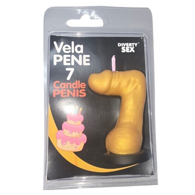 DIABLO PICANTE - PENIS CANDLE IN THE SHAPE OF THE NUMBER 7 GOLD COLOR DIABLO PICANTE
