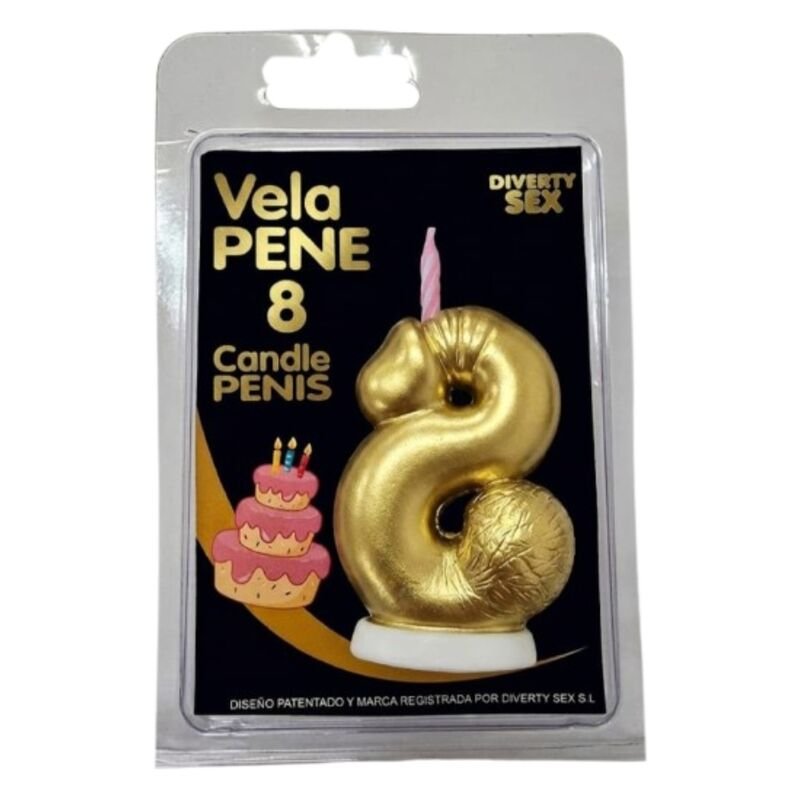 DIABLO PICANTE - PENIS CANDLE IN THE SHAPE OF THE NUMBER 8 GOLD COLOR DIABLO PICANTE