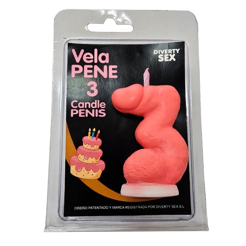 DIABLO PICANTE - PENIS CANDLE IN THE SHAPE OF THE NUMBER 3 PINK COLOR DIABLO PICANTE