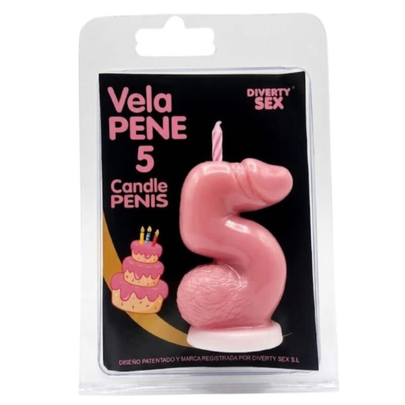 DIABLO PICANTE - PENIS CANDLE IN THE SHAPE OF THE NUMBER 5 PINK COLOR DIABLO PICANTE