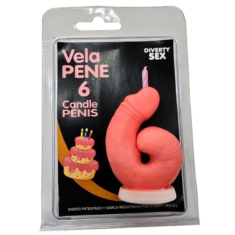 DIABLO PICANTE - PENIS CANDLE IN THE SHAPE OF THE NUMBER 6 PINK COLOR DIABLO PICANTE