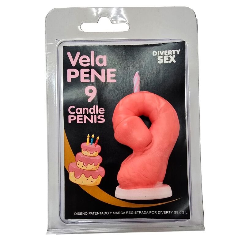 DIABLO PICANTE - PENIS CANDLE IN THE SHAPE OF THE NUMBER 9 PINK COLOR DIABLO PICANTE
