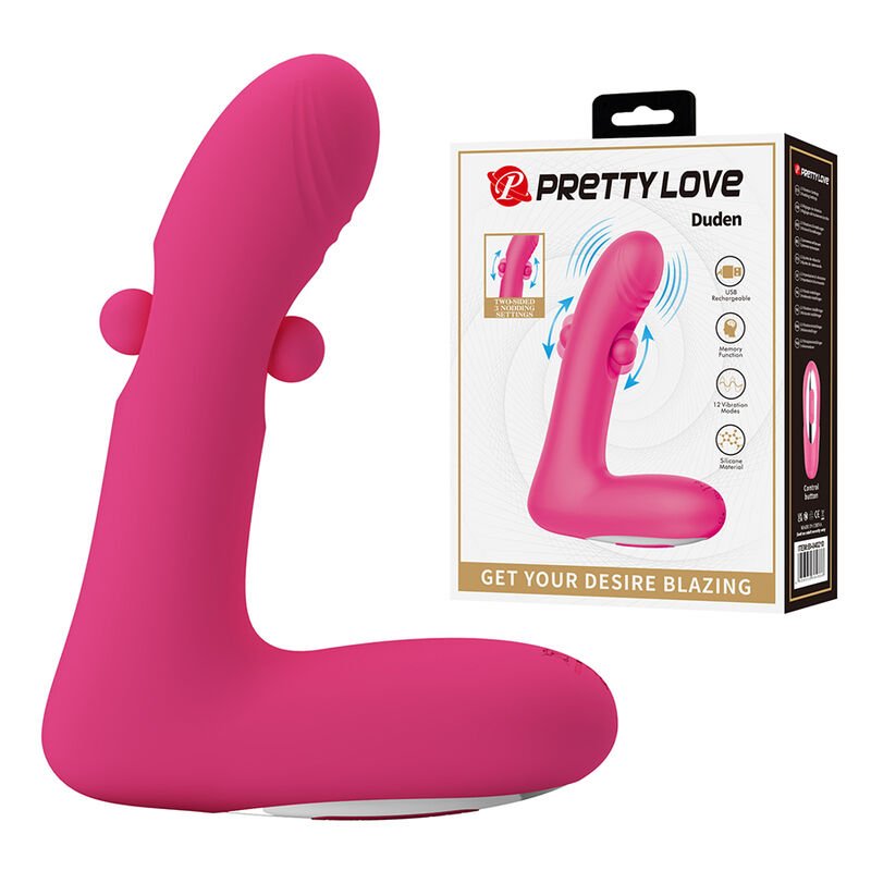 PRETTY LOVE - DUDEN RECHARGEABLE SILICONE VIBRATOR 12 VIBRATION MODES AND 3 ROCKING MODES PINK HIGH TECH