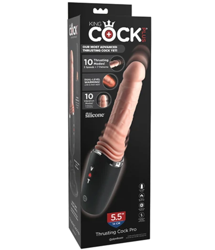 KING COCK PLUS - THRUSTING COCK PRO SILICONE DILDO WITH THROTTLE, VIBRATION AND HEAT LIGHT 12.7 CM KING COCK