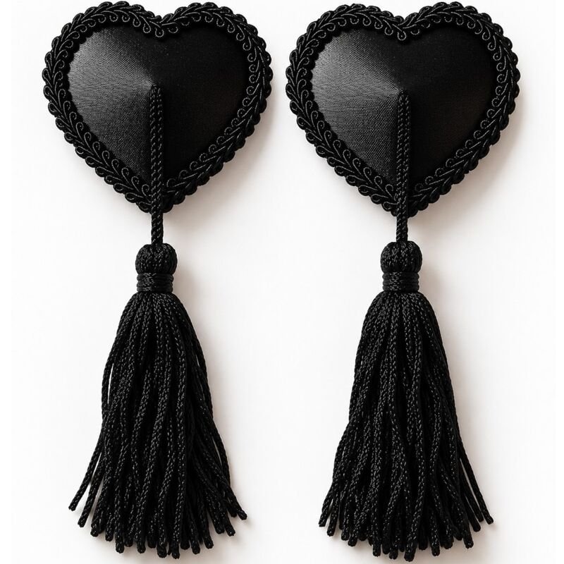 CHILIROSE - CR 4897 HEART-SHAPED NIPPLE COVERS WITH BLACK TASSELS CHILIROSE ACCESORIES