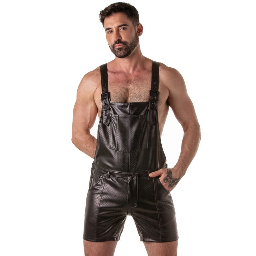 LOCKER GEAR - PUNCH HOLE LEATHERETTE SHORT OVERALLS BLACK XL LOCKER GEAR